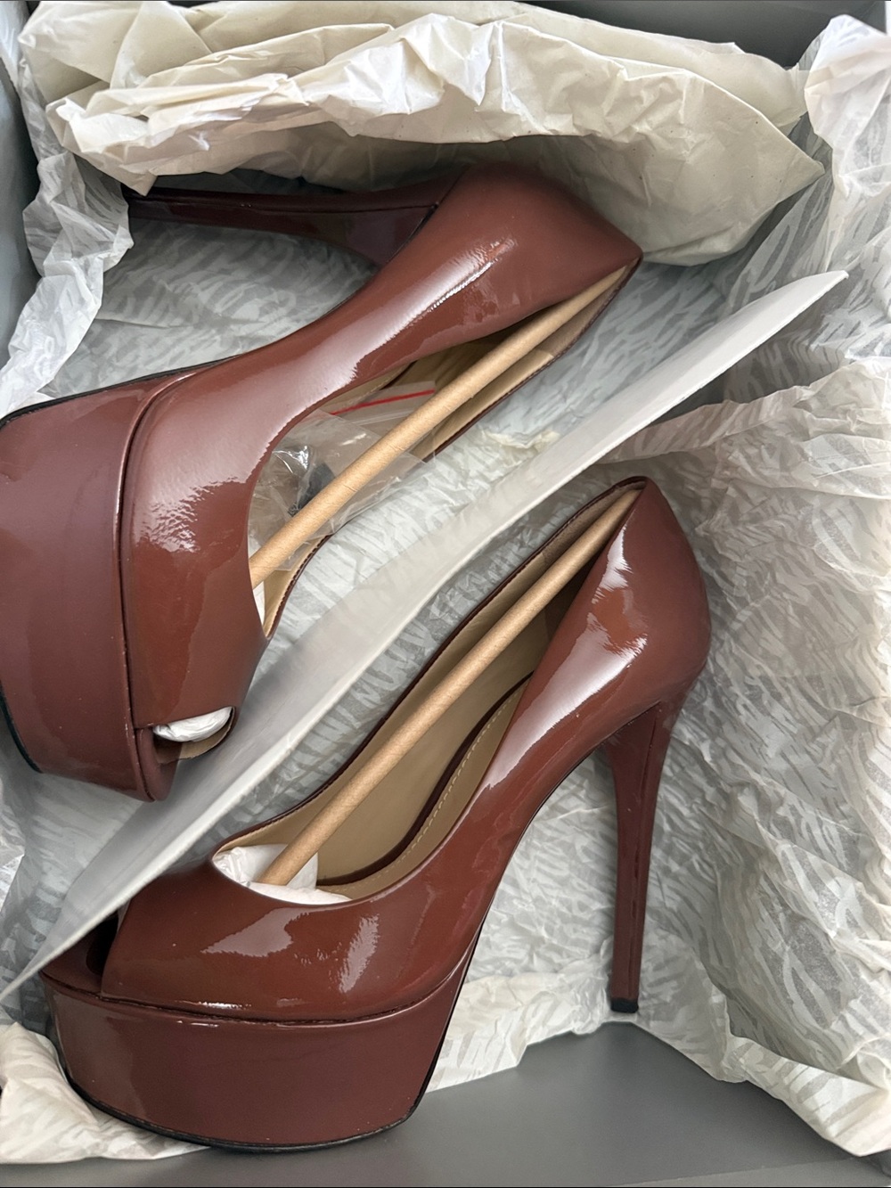 Brian Atwood Glossy Brown Platform Heels - Picture 12 of 12